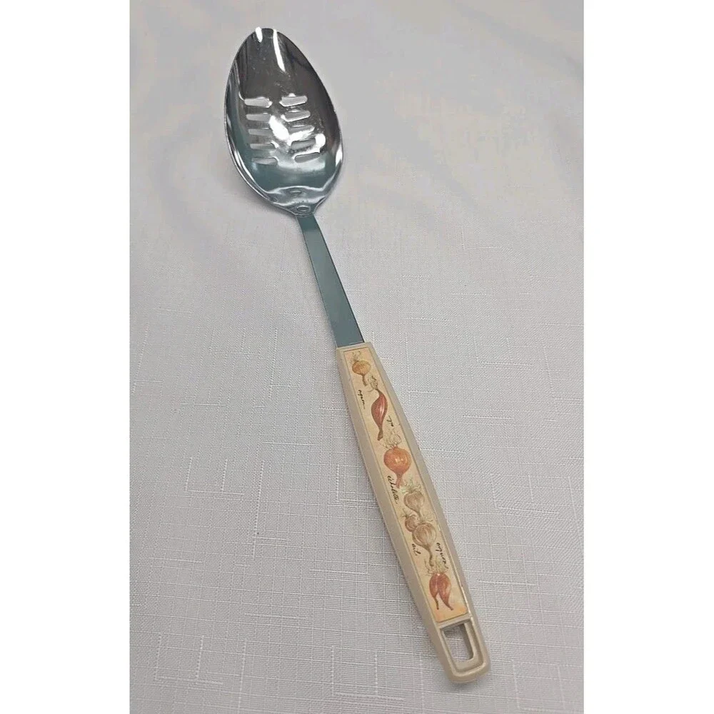 Vintage EKCO Slotted Spoon – Onion Vegetable Handle – Made in USA – 12” READ